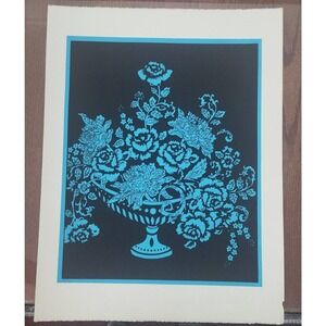 C.S. Shawver Beautiful Blue Floral Black Background Art Lithograph Print 7/90